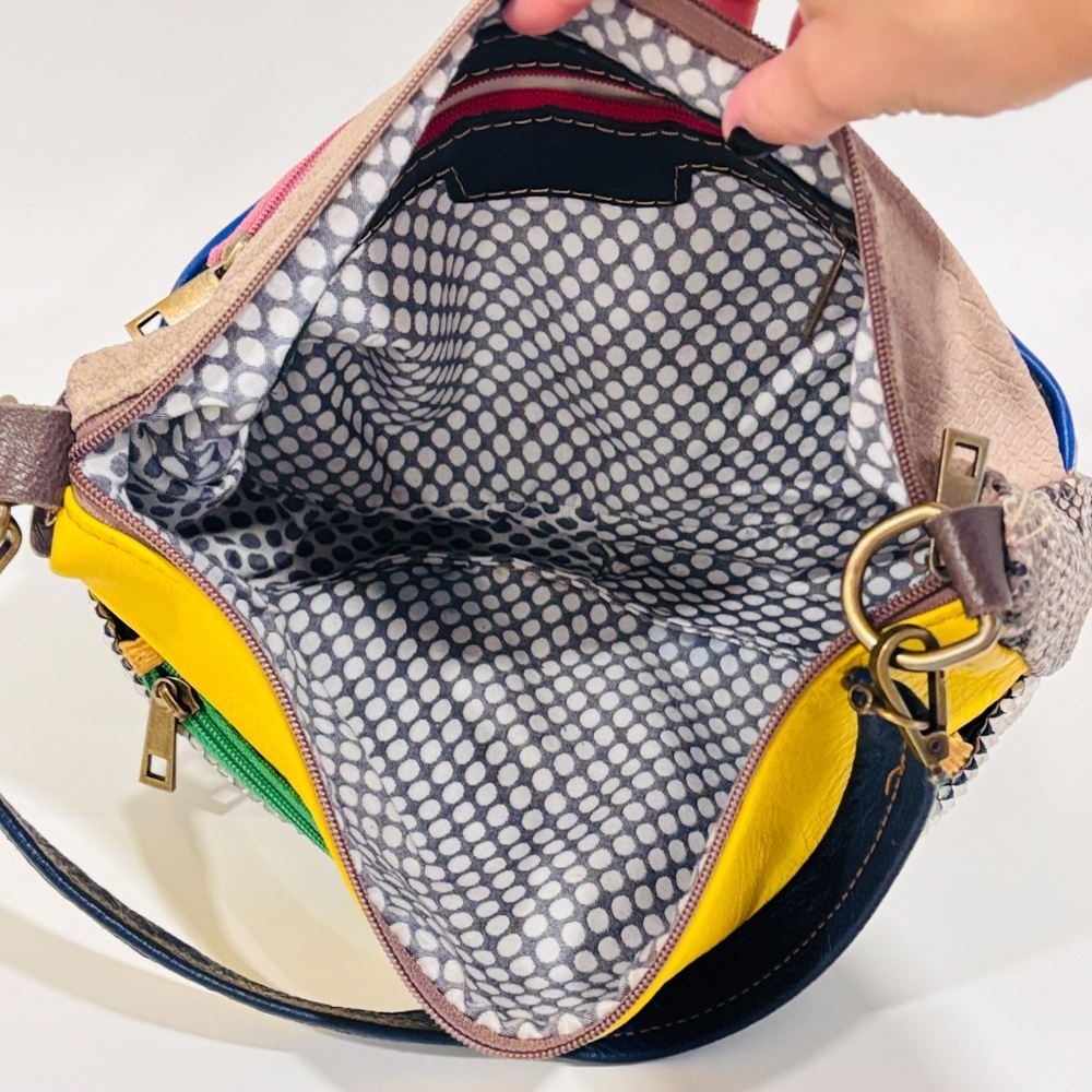 EBARRITO Blue and yellow leather shoulder bag - Picture 4 of 7